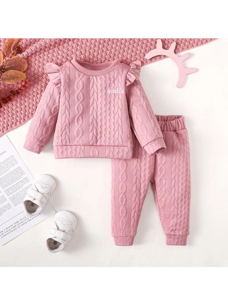 2PCS Infant Girl Clothes Set Solid Color Long Sleeves Sweatshirt Pants