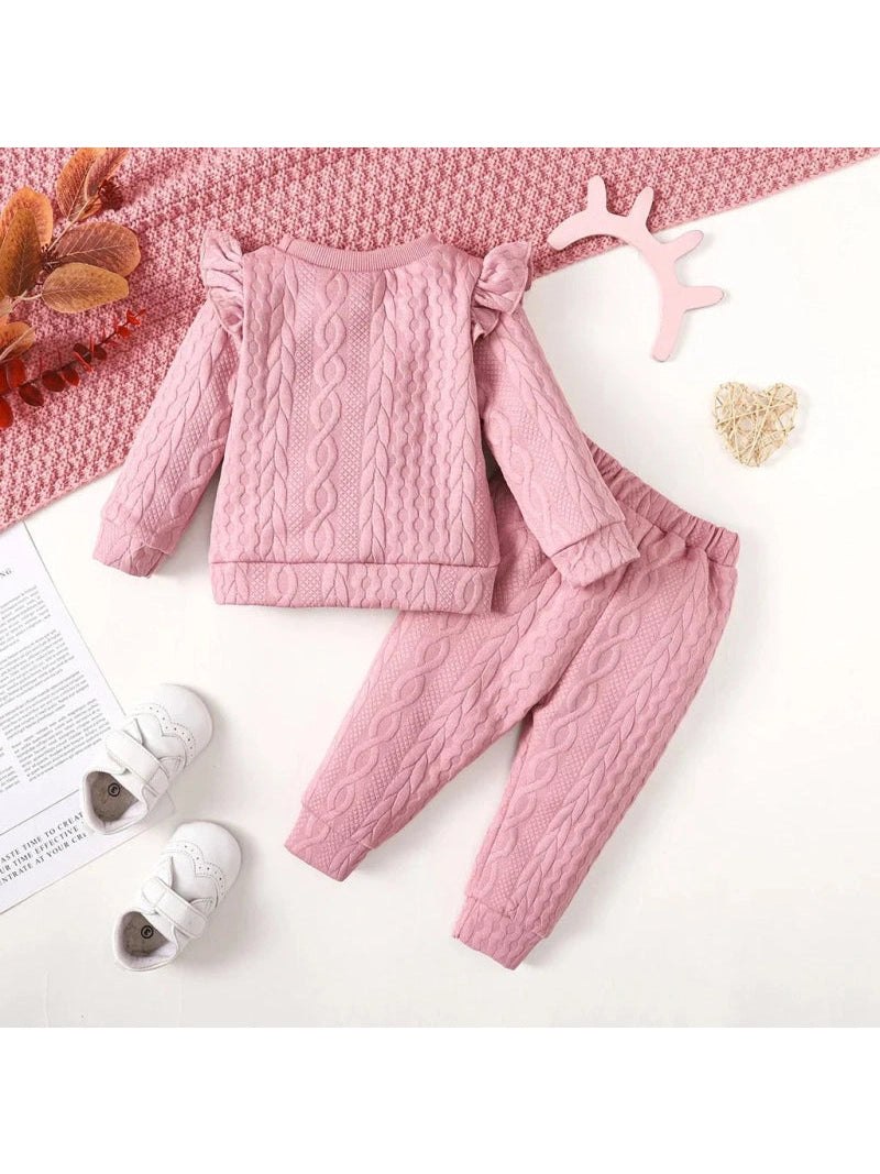 2PCS Infant Girl Clothes Set Solid Color Long Sleeves Sweatshirt Pants