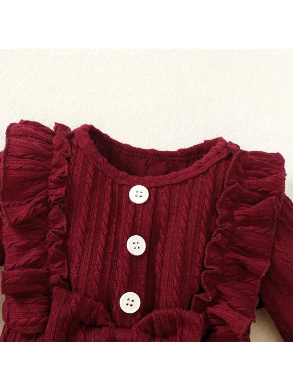 3Pcs Set Red Long-sleeved 3m-2y Newborn Girls Clothes Tops Pant Headband Bow