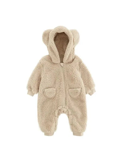 Babies 0-2Y Zipup Hooded Bear Fleece Outfit Romper