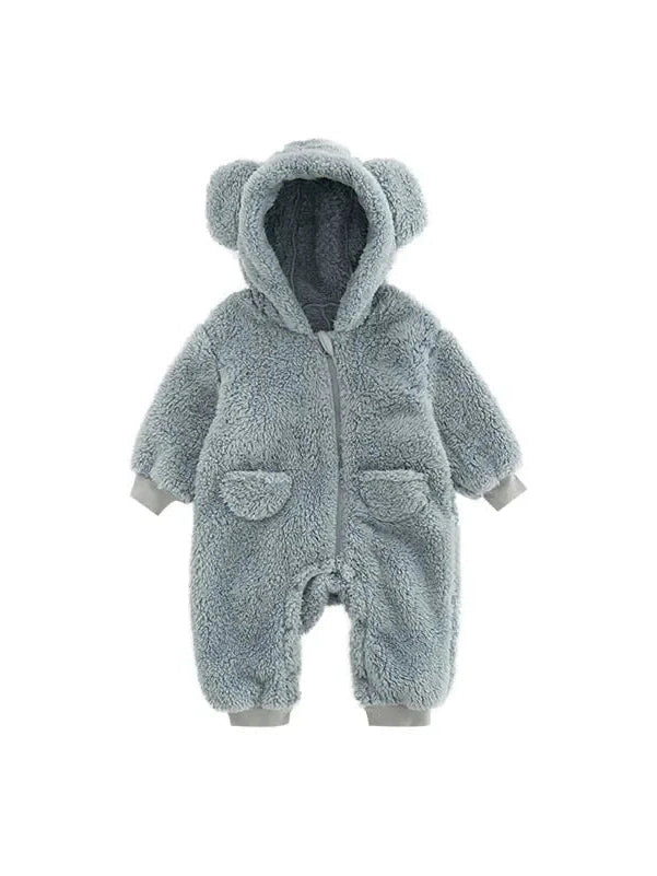 Babies 0-2Y Zipup Hooded Bear Fleece Outfit Romper