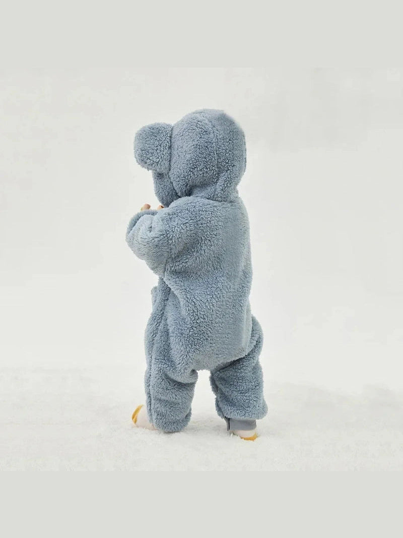 Babies 0-2Y Zipup Hooded Bear Fleece Outfit Romper