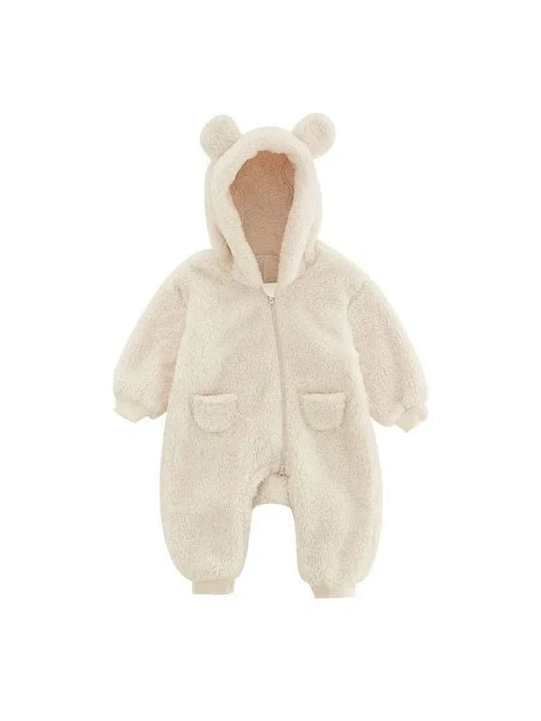 Babies 0-2Y Zipup Hooded Bear Fleece Outfit Romper