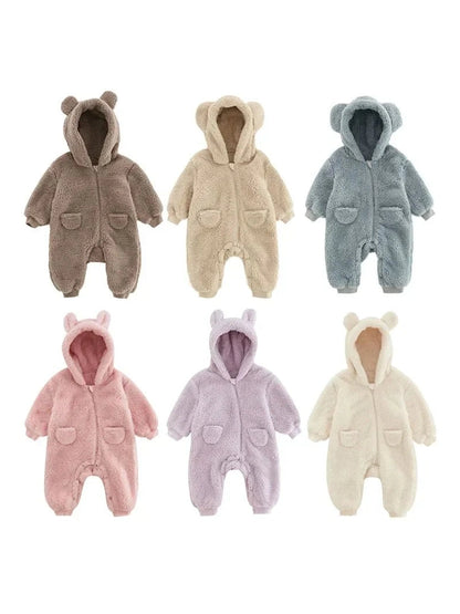 Babies 0-2Y Zipup Hooded Bear Fleece Outfit Romper