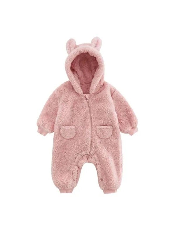 Babies 0-2Y Zipup Hooded Bear Fleece Outfit Romper