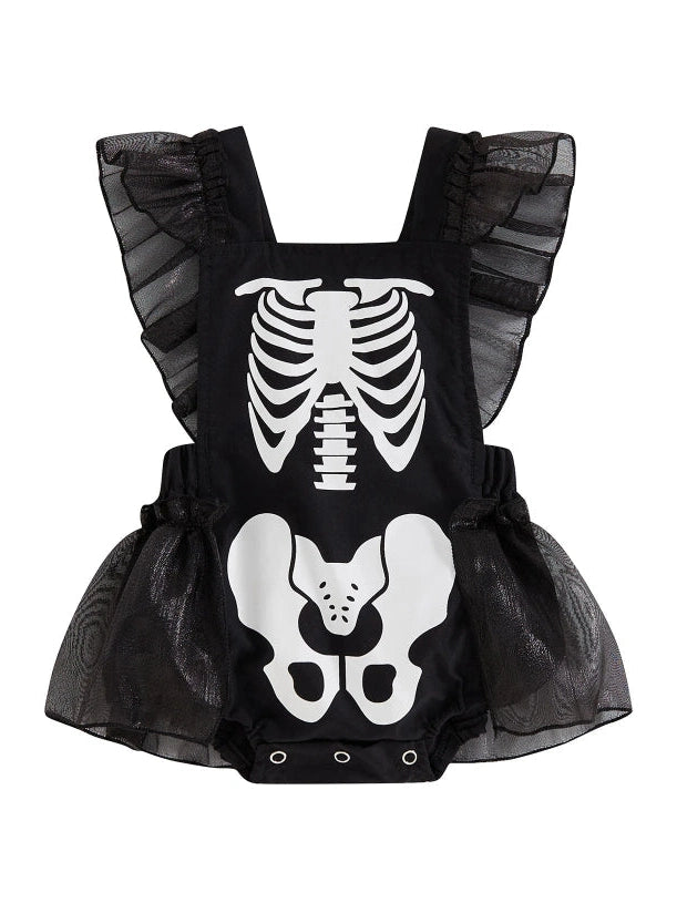 Baby Girl Halloween Skeleton Print Ruffles