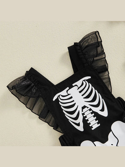 Baby Girl Halloween Skeleton Print Ruffles