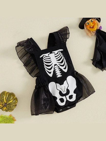 Baby Girl Halloween Skeleton Print Ruffles