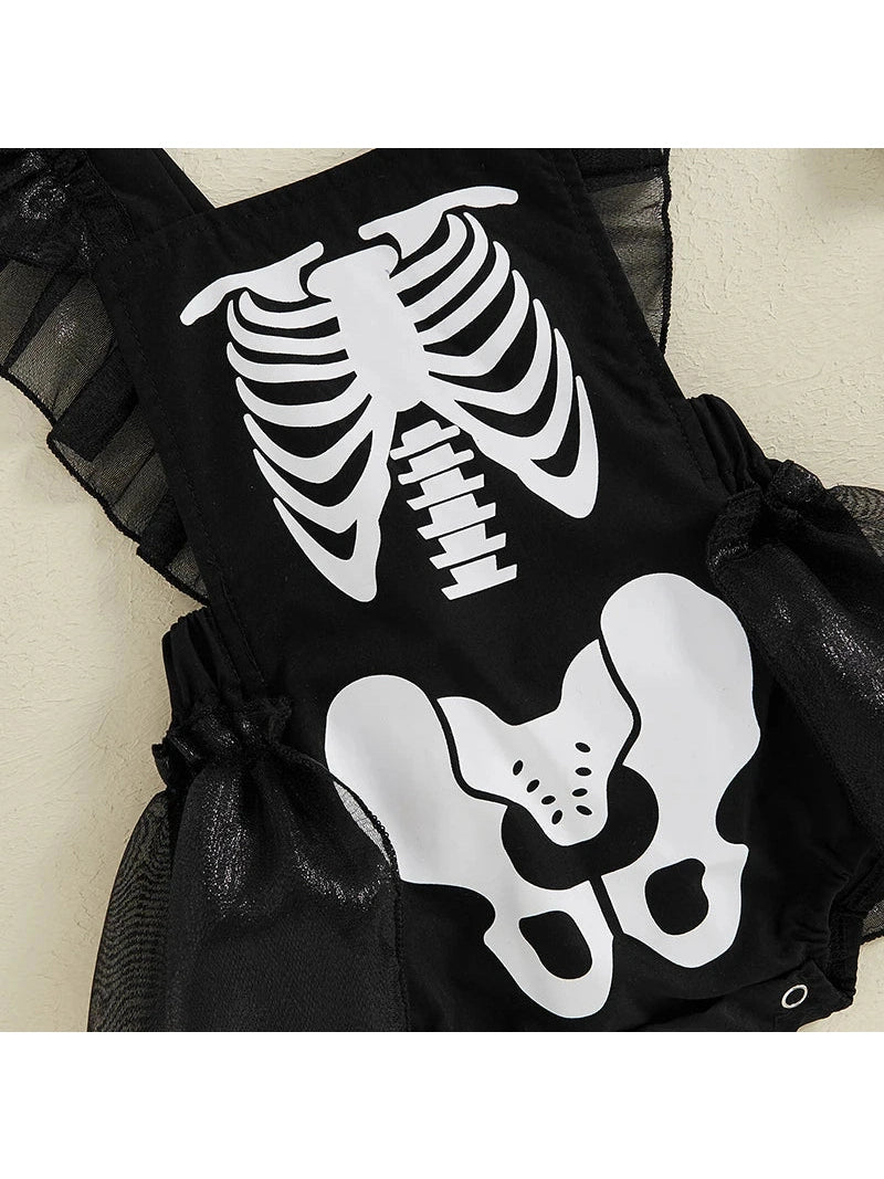 Baby Girl Halloween Skeleton Print Ruffles