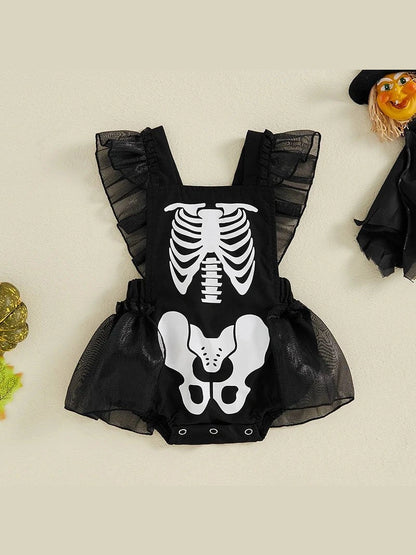 Baby Girl Halloween Skeleton Print Ruffles