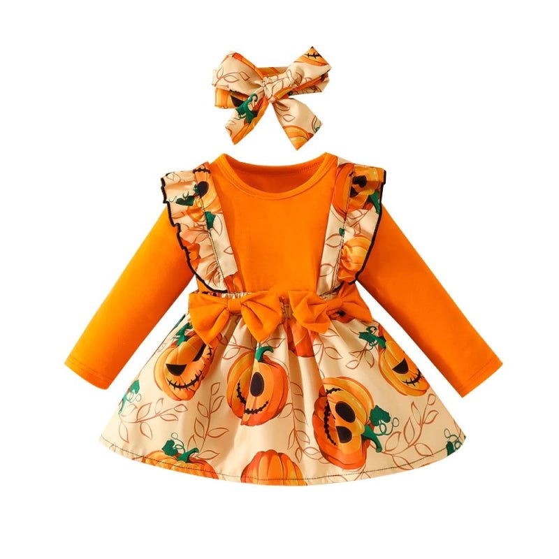 Halloween Pumpkin Romper for Newborn 3PCS Headband Long Sleeve Autumn Baby Girl