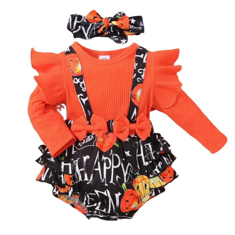 Halloween Pumpkin Romper for Newborn 3PCS Headband Long Sleeve Autumn Baby Girl