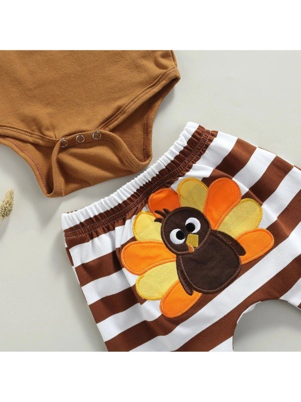 Lioraitiin 0-18M Infant Baby 3Pcs Thanksgiving Day Outfits Long Sleeve Letter Print Romper Turkey Pants Hat