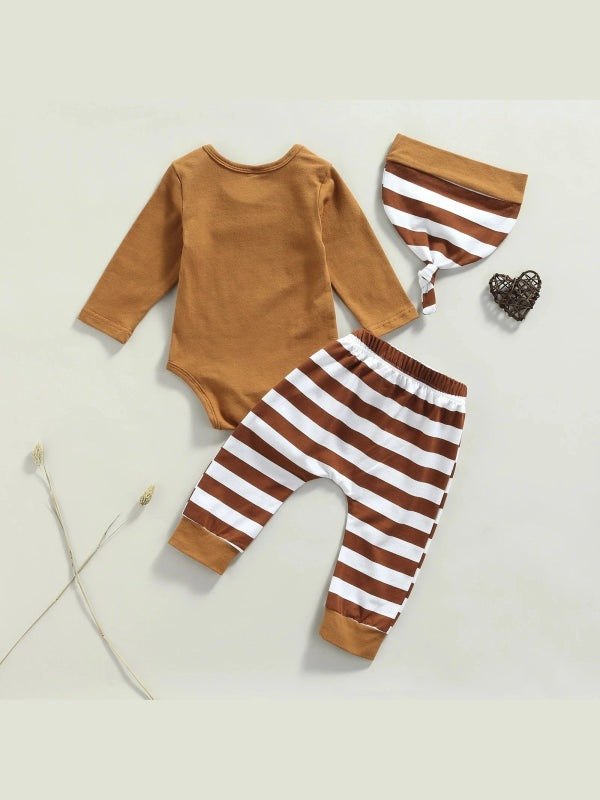 Lioraitiin 0-18M Infant Baby 3Pcs Thanksgiving Day Outfits Long Sleeve Letter Print Romper Turkey Pants Hat