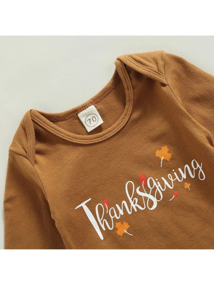 Lioraitiin 0-18M Infant Baby 3Pcs Thanksgiving Day Outfits Long Sleeve Letter Print Romper Turkey Pants Hat