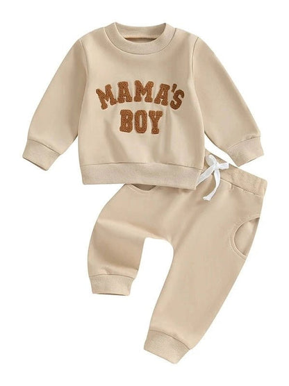 Lioraitiin Toddler Baby Boy Fall Winter Embroidered 'MamasBoy' SweatshirtPants Set Color Choice