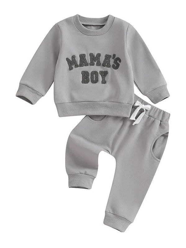 Lioraitiin Toddler Baby Boy Fall Winter Embroidered 'MamasBoy' SweatshirtPants Set Color Choice