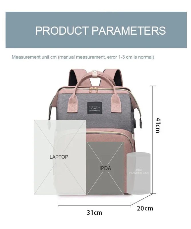 Mommy Diaper Bags Backpack Waterproof Large Capacity Foldable Changing Bed