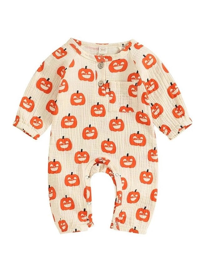 Pumpkin Bat Long Sleeve Halloween Baby Clothes