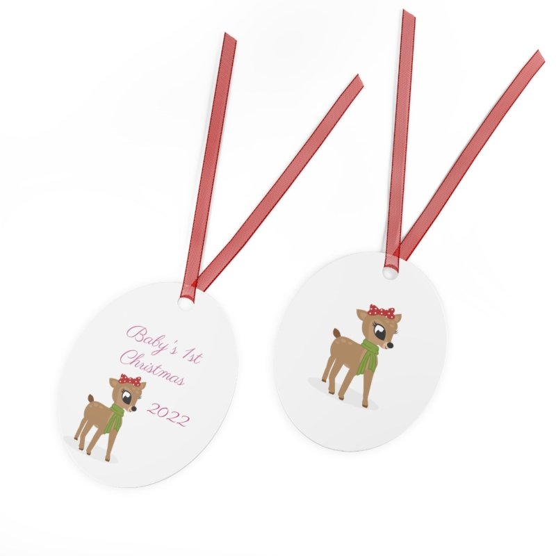 Reindeer Babys 1st Christmas Metal Ornaments