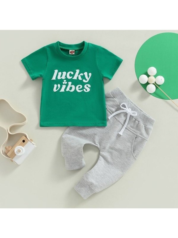 St Patricks Day Outfit boy lucky vibes and sweatpants