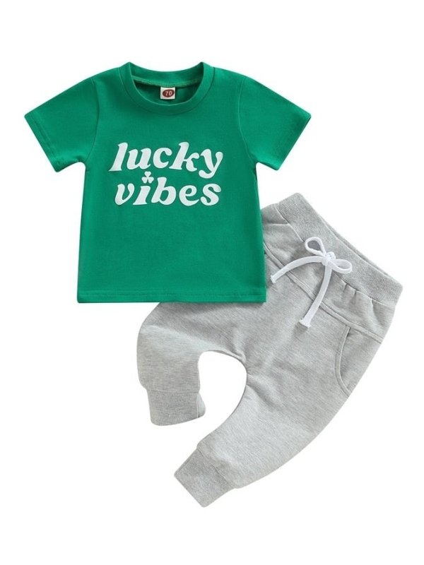 St Patricks Day Outfit boy lucky vibes and sweatpants