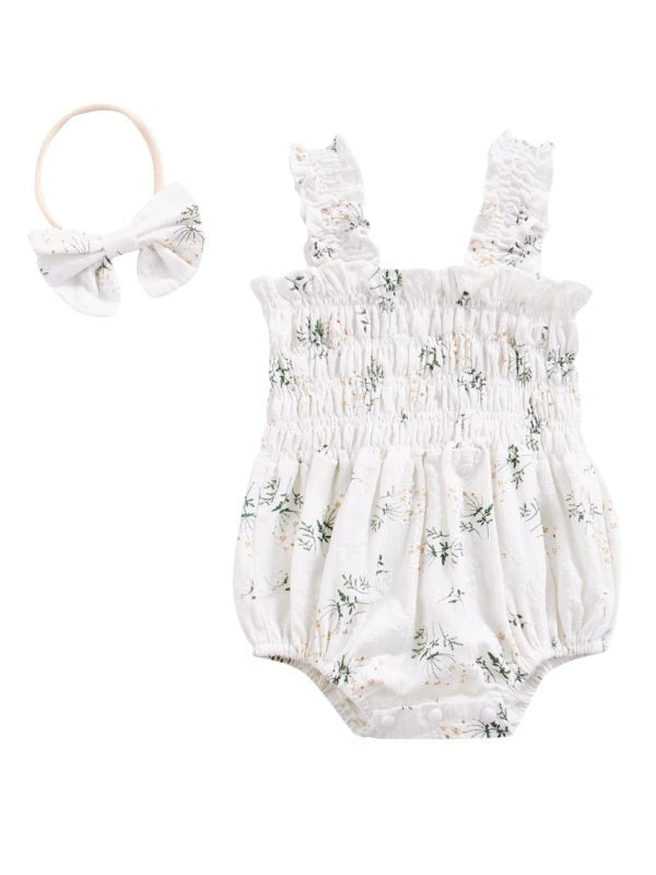 Summer Baby Girl Romper Floral Print with Headband