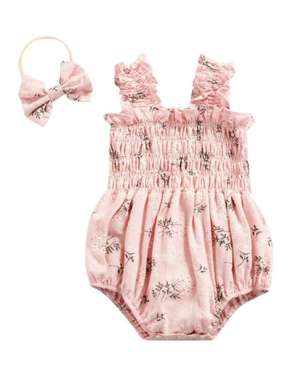 Summer Baby Girl Romper Floral Print with Headband