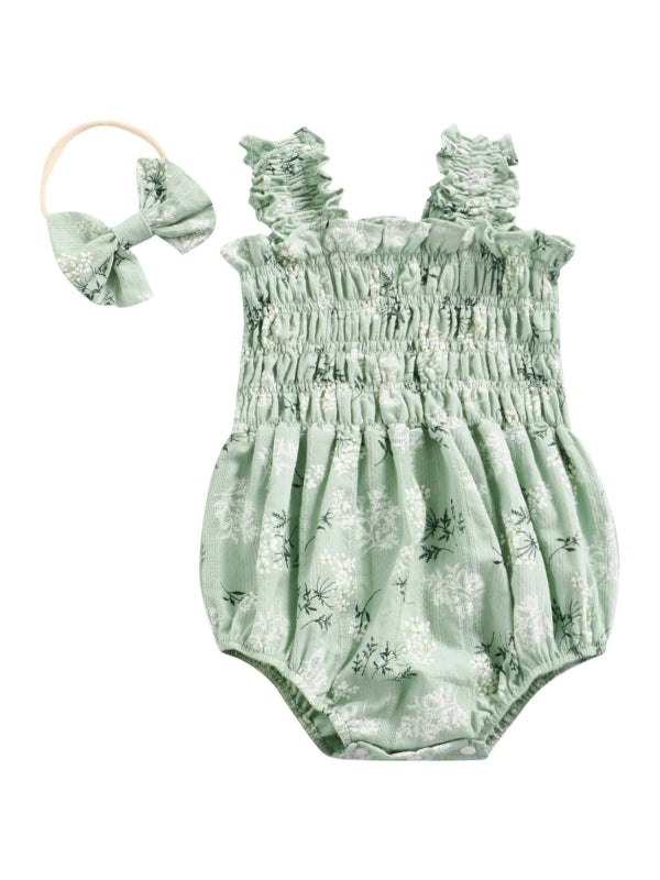 Summer Baby Girl Romper Floral Print with Headband