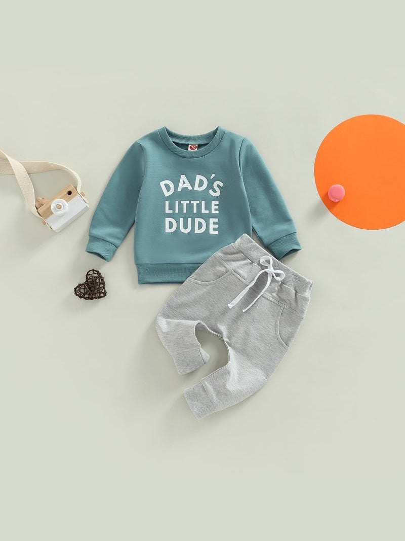 Toddler Boys 'Dads Little Dude' Long Sleeve Pullover Sweatshirt and Pants Set