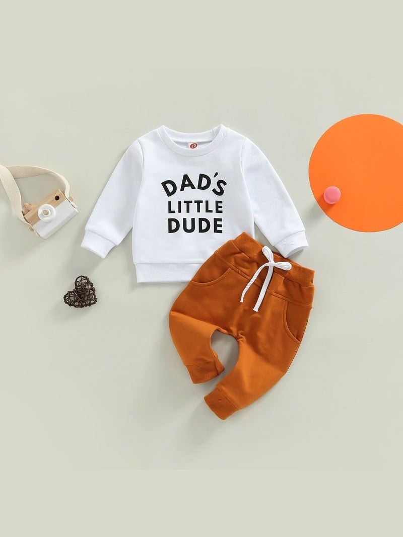 Toddler Boys 'Dads Little Dude' Long Sleeve Pullover Sweatshirt and Pants Set