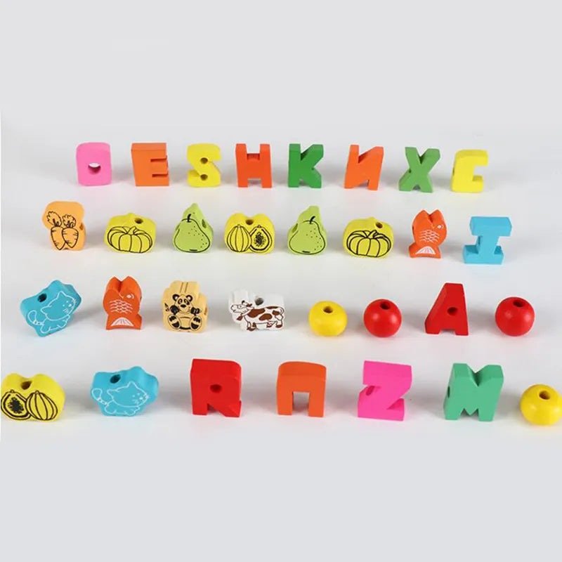 26pcs Wooden DIY Toy Threading Wooden beads