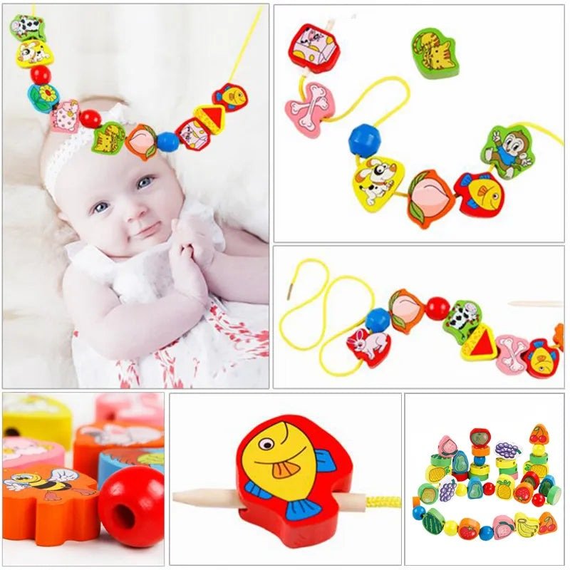 26pcs Wooden DIY Toy Threading Wooden beads