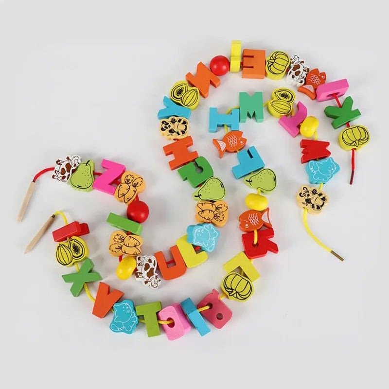 26pcs Wooden DIY Toy Threading Wooden beads