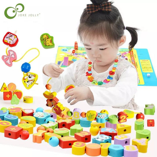 26pcs Wooden DIY Toy Threading Wooden beads