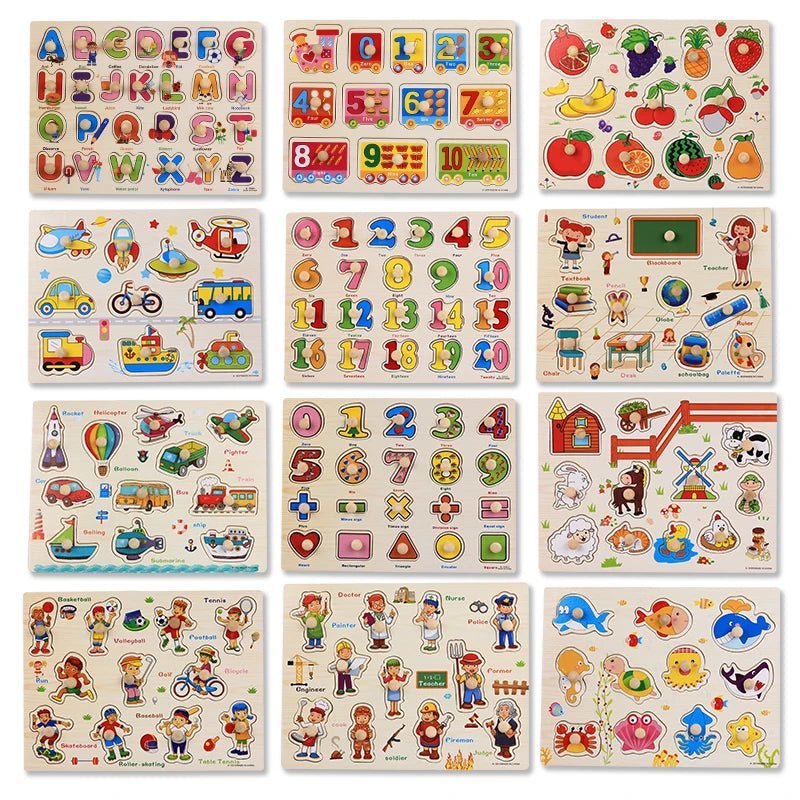 Baby Toys Montessori wooden Puzzle/Hand Grab Board Set