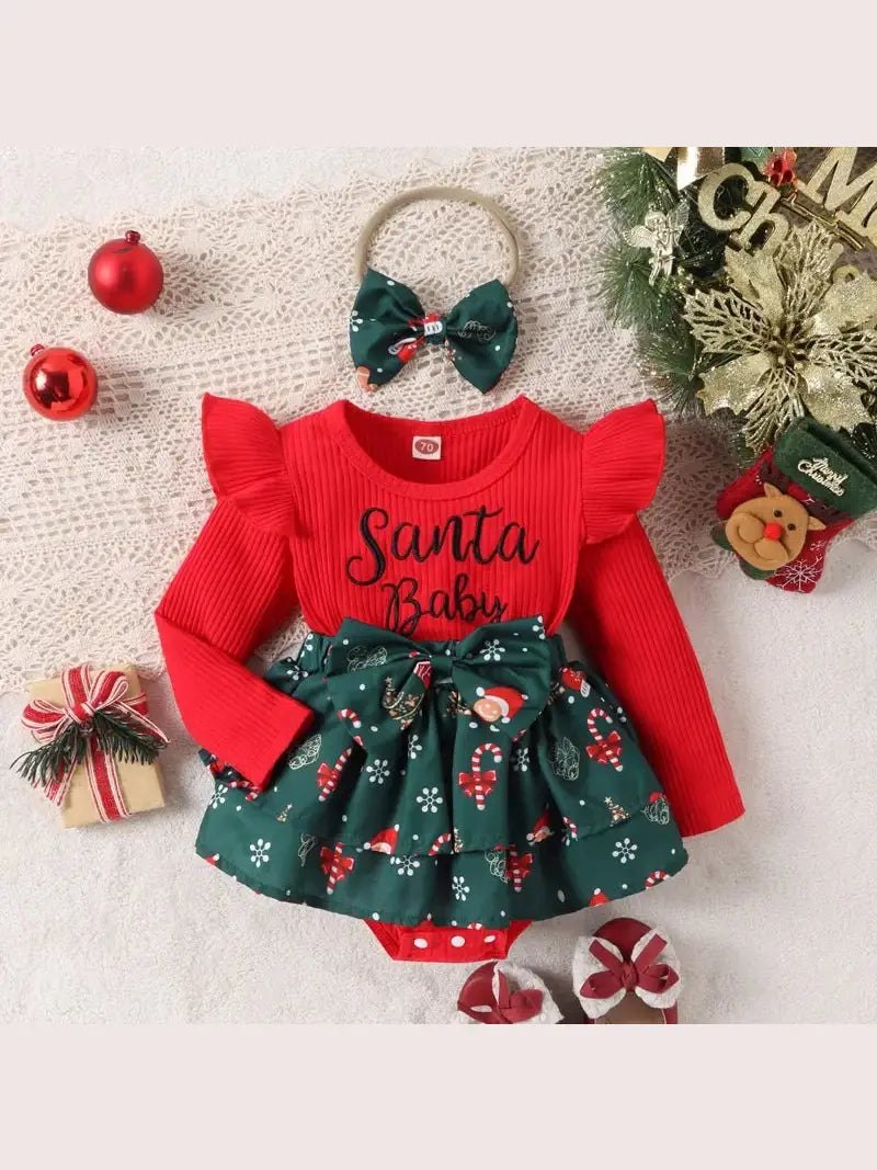 Christmas 0-2Y Baby Girls Long Sleeve Letter Santa Baby Bow