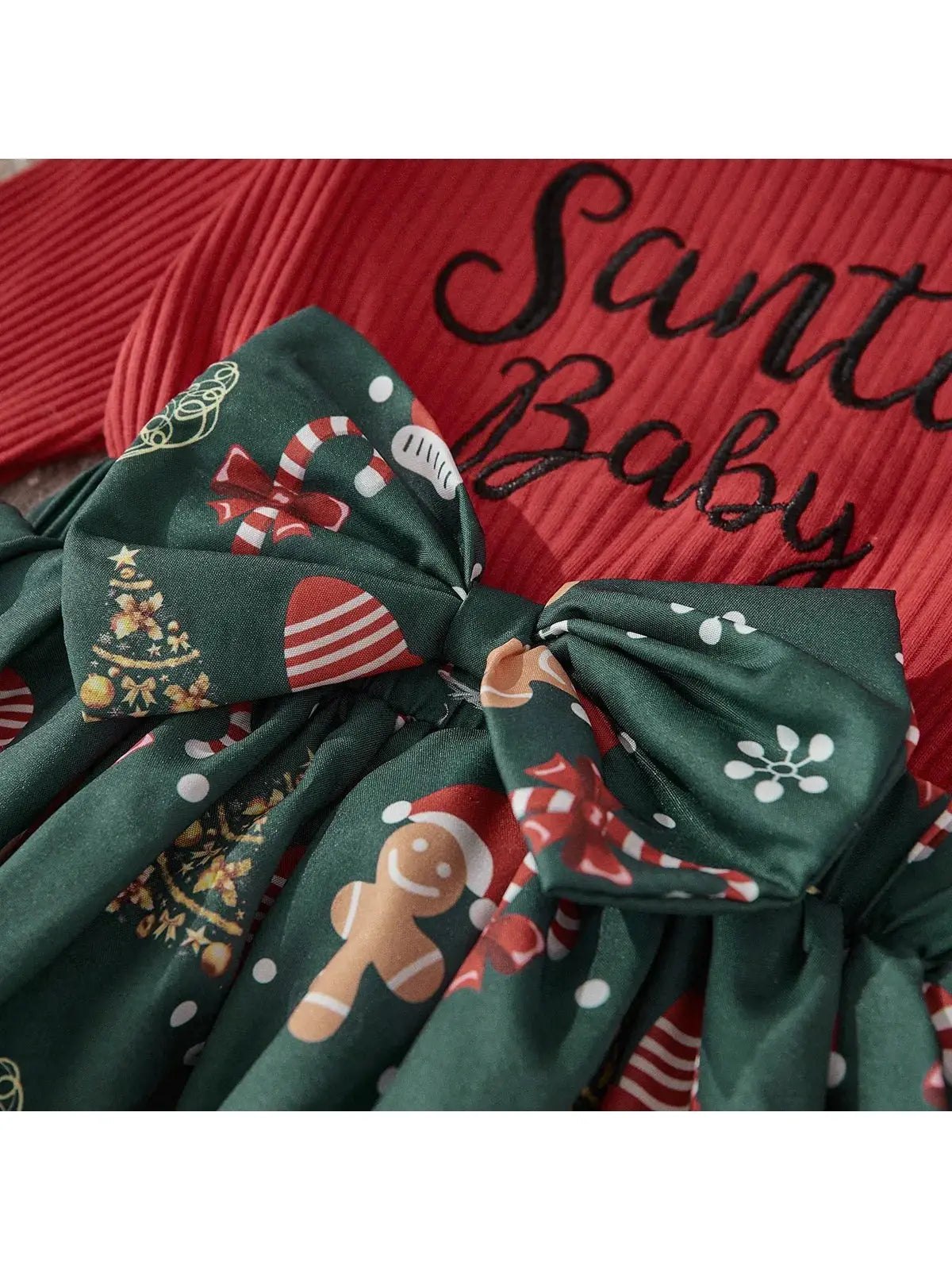 Christmas 0-2Y Baby Girls Long Sleeve Letter Santa Baby Bow