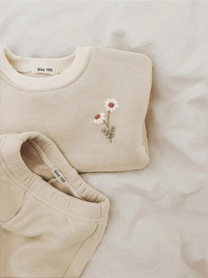 Fleece Embroidered Sweatshirt and Sweatpants Set