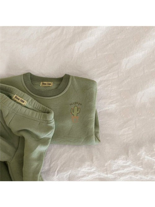 Fleece Embroidered Sweatshirt and Sweatpants Set