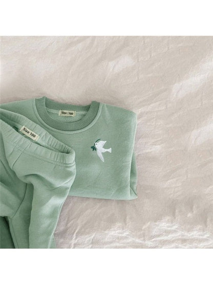 Fleece Embroidered Sweatshirt and Sweatpants Set