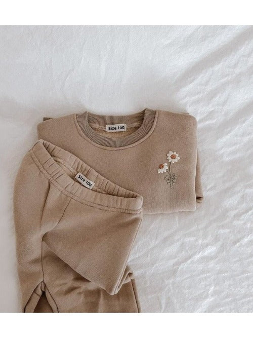 Fleece Embroidered Sweatshirt and Sweatpants Set