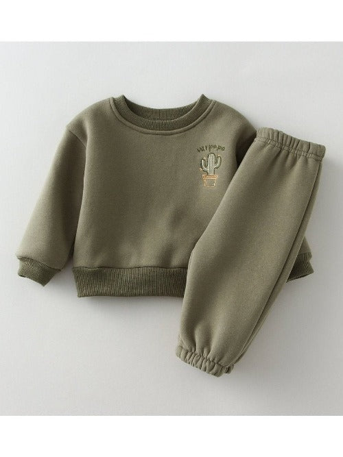 Fleece Embroidered Sweatshirt and Sweatpants Set