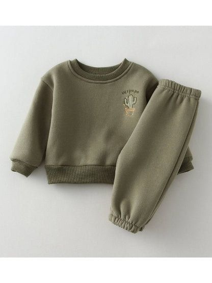 Fleece Embroidered Sweatshirt and Sweatpants Set