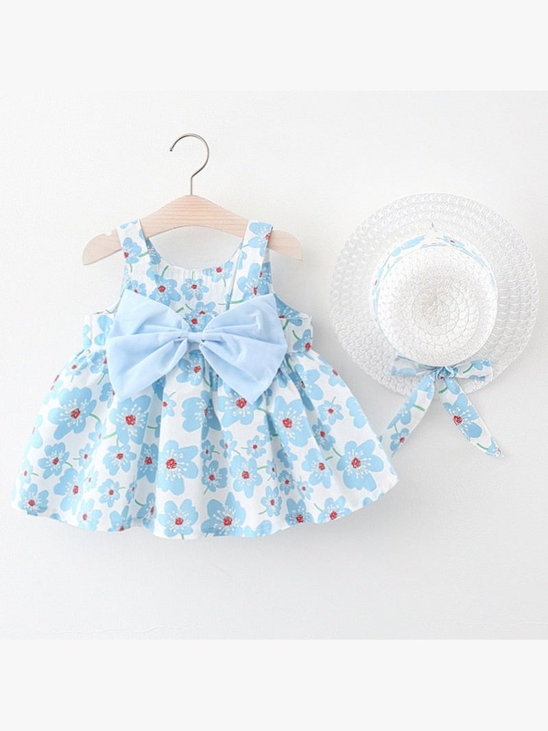 Floral Bow Dress & Hat Set