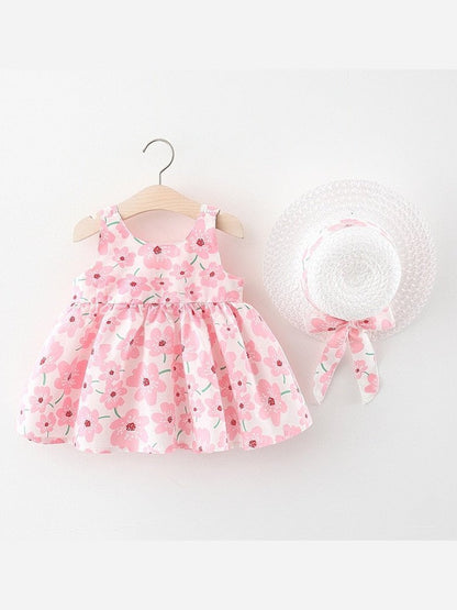 Floral Bow Dress & Hat Set