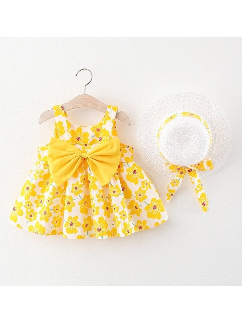 Floral Bow Dress & Hat Set