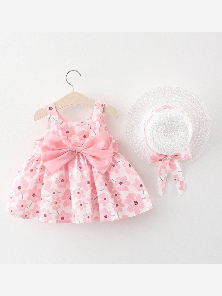 Floral Bow Dress & Hat Set