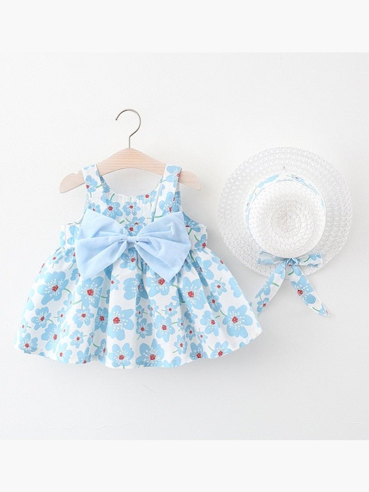 Floral Bow Dress & Hat Set