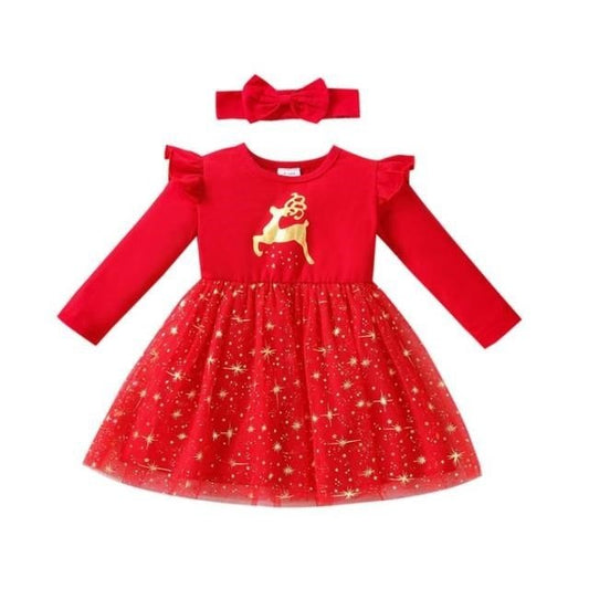 Girl's Christmas Elk Dress